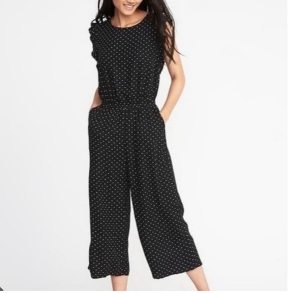 Old Navy Black Polka Dot Crop Leg Jumpsuit